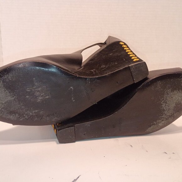 Pour La Vietoire Sz 10 Black Leather & Suede 4.5" Peep-toe Wedge Heel with Studs - Picture 10 of 10